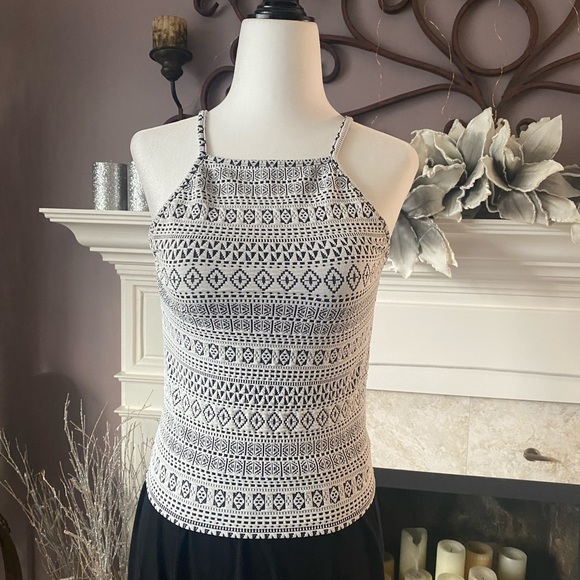 Garage Black and White Patterned Stretch Tank